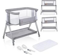 Luna, Lit Bebe Indépendant, Cododo Avec Matelas, Co-Sleeping, Du Nouveau-Né À 9 Kg. Hauteur Et Inclinaison Réglables, 4 Roues Avec Blocage, Fixation Au Lit Des Parents, Aéré
