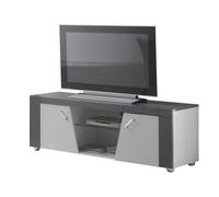 LUNA - Meuble TV 2 Portes et Niche Gris Finition Brillante