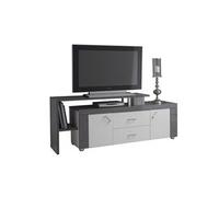 LUNA - Meuble TV Gris avec plateau 2 Portes 2 Tiroir