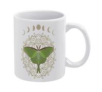 Luna Moth-1 Tasse à café en céramique blanche de 325 ml, tasse à thé imprimée des deux côtés avec poignée ergonomique en C et fond épais en porcelaine pour la maison, le bureau, la cuisine, cadeau