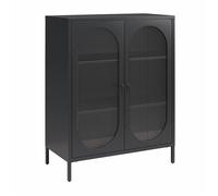 Luna - Vitrine Basse Avec 2 Portes Vitrées En Métal Noir