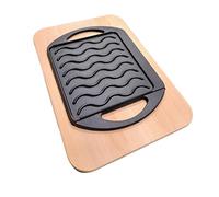 LUNA WAY CAST IRON Grille en fonte émaillée réversible 2 en 1 - Série Reverse | Côté ondulé + Côté lisse | Avec base en bois de hêtre FSC | Pour cuisine et barbecue | 35 × 25 cm