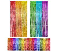 Lunaanda 2 Pièces Rideau Frange Anniversaire 1 x 2m,1 Jupe de Table,Multicolore Rideau Metallique, Auto-Adhésif Rideau Métallique, pour Fêtes d'anniversaire et Décoration de Carnaval