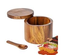 Lunaanda Boîtes à Sel en Bois, Pot a Sel avec Cuillere, Boîte à Poivre et Sel Ronde, Support de Récipient de Sel de Cuisine, Pot à Condiments Rond, avec Couvercle, pour Stockage Condiment Cuisine