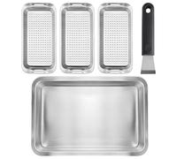 Lunaanda Panier Grille Barbecue Set 5 Pièces, 3 Paniers de Grillades en Acier Inoxydable avec Plateau de Service et Poignée Universelle, Panier BBQ pour Poisson Légumes Viande, Accessoires Barbecue