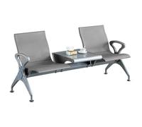 LUNAIZHUO Chaises de Salle D'attente, Banc de Salle D'attente 2 Places, Chaises de Bureau en Similicuir pour Clients, Banc d'accueil avec Table et Accoudoirs pour Aéroport, Banque, Hôpital(Gray)