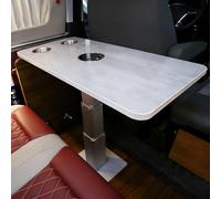 LUNAIZHUO Table de Dînette pour Camping-Car, Table Télescopique Réglable en Hauteur avec 2 Porte-gobelets pour Caravane, Bateau, Camion ou Remorque(White)