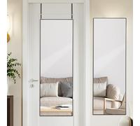 LunaMirror 122x35 cm Miroir au-dessus de la porte avec crochet Cadre en alliage d'aluminium noir Miroir de porte suspendu pleine longueur à fixer au mur pour chambre, salle de bain, dortoir