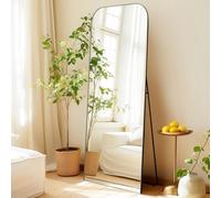 LunaMirror Miroir au sol bombé 161 x 52 cm Miroir debout Plein corps avec cadre en aluminium noir À suspendre ou à poser Miroir mural pour chambre à coucher, salon