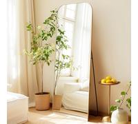 LunaMirror Miroir de sol incurvé de 161 x 52 cm, miroir sur pied, pleine longueur, avec cadre en aluminium doré, miroir mural suspendu ou appuyé pour chambre à coucher, salon