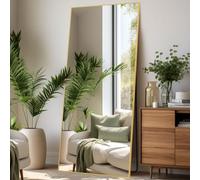 LunaMirror Miroir Grand Miroir Rectangulaire 179 x 65 cm sur Pied pour Chambre à Coucher, Salon et Entrée, Verre Trempé, Cadre en Alliage d’Aluminium Doré