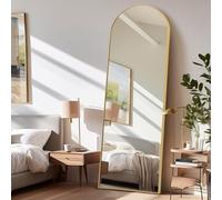 LunaMirror Miroir Intégral 161 x 52 cm Arqué Miroir sur Pied Grand Miroir À Poser au Sol pour Chambre à Coucher, Salon et entrée, Verre Trempé, Cadre en Alliage d’Aluminium Doré