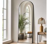 LunaMirror Miroir Intégral 165 x 60 cm Arqué Miroir sur Pied Grand Miroir À Poser au Sol pour Chambre à Coucher, Salon et entrée, Verre Trempé, Cadre en Alliage d’Aluminium Noir