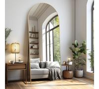 LunaMirror Miroir Intégral 179 x 65 cm Arqué Miroir sur Pied Grand Miroir À Poser au Sol pour Chambre à Coucher, Salon et entrée, Verre Trempé, Cadre en Alliage d’Aluminium Doré