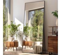 LunaMirror Miroir Intégral 179 x 65 cm Rettangolare Miroir sur Pied Grand Miroir À Poser au Sol pour Chambre à Coucher, Salon et entrée, Verre Trempé, Cadre en Alliage d’Aluminium Noir