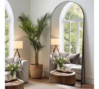 LunaMirror Miroir Intégral 180 x 76 cm Arqué Miroir sur Pied Grand Miroir À Poser au Sol pour Chambre à Coucher, Salon et entrée, Verre Trempé, Cadre en Alliage d’Aluminium Noir