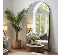 LunaMirror Miroir Intégral 192 x 85 cm Arqué Miroir sur Pied Grand Miroir À Poser au Sol pour Chambre à Coucher, Salon et entrée, Verre Trempé, Cadre en Alliage d’Aluminium Noir