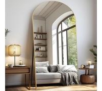 LunaMirror Miroir Intégral 204 x 104 cm Arqué Miroir sur Pied Grand Miroir À Poser au Sol pour Chambre à Coucher, Salon et entrée, Verre Trempé, Cadre en Alliage d’Aluminium Doré