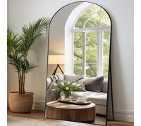 LunaMirror Miroir Intégral 204 x 104 cm Arqué Sur Pied Grand Miroir À Poser au Sol pour Chambre à Coucher, Salon et Entrée, Verre Trempé, Cadre en Alliage d’Aluminium Noir