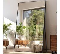 LunaMirror Miroir Intégral 204 x 104 cm Rettangolare sur Pied Grand Miroir À Poser au Sol pour Chambre à Coucher, Salon et Entrée, Verre Trempé, Cadre en Alliage d’Aluminium Noir