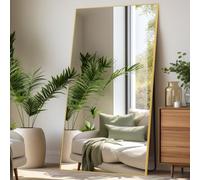 LunaMirror Miroir Intégral 204 x 104 cm Rettangolare Sur Pied Grand Miroir À Poser au Sol pour Chambre à Coucher, Salon et Entrée, Verre Trempé, Cadre en Alliage d’Aluminium Doré