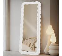 LunaMirror Miroir intégral avec pied et cadre ondulé - Miroir mural incliné pour chambre à coucher et hall d’entrée, 160 x 60 cm - Ivoire