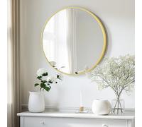 LunaMirror Miroir Mural Rond 80x80 CM Cercle Miroir de Vanité de Salle de Bain Monté au Mur Cadre en Aluminium Noir Élégant Décoration Maison à Suspendre pour Salle de Bain Couloir Entrée Salon