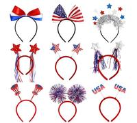 Lunaobrik Bandeau du 4 juillet, bandeaux Memorial Day - 9x anneau patriotique rouge blanc bleu | Couvre-chef du drapeau américain, anneau de cheveux parade pour femmes et hommes