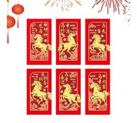Lunaobrik Enveloppes Rouges Du Nouvel An Chinois | 6 Pièces 2026 Enveloppes Pour La Fête Du Printemps | Décorations De Hong Bao Pour La Nouvelle Année - Convient Aux Adultes, Famille, Amis