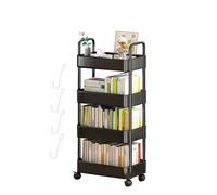 Lunaobrik Roulette de rangement - Organisateur de chariot roulant pour livres - Organisateur de rangement mobile avec chariot, étagère à 3/4 niveaux avec roulettes et crochets