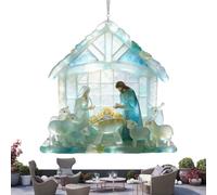 Lunaobrik Sea Glass Christmas Ornament - Elegant Nativity Pendant, 2D Coastal Christian Decoration, Holiday Tree Ornament Gift | Winter Celebration Family Birthday, Home Bedroom Kitchen Coastal Decor