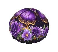 Lunar Butterfly Fantasy Bonnet de douche imperméable réutilisable pour femme - Couvre-cheveux élastique pour bain, spa, voyage et utilisation quotidienne