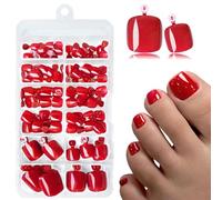 LunarCharm 120 pièces de faux ongles de pieds à presser rouges, ongles d'orteils à coller avec languettes adhésives, faux ongles de pieds rouges à presser et coller