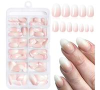 LunarCharm 144 pièces de faux ongles ombrés à presser courts ovales, Rose Blanc Ombré Nude Ongles artificiels courts pour dames
