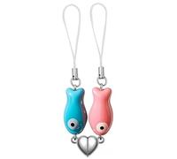 LunarCharm 2 pièces porte-clés assortis, mignons poissons en céramique, avec cordon en cœur, cadeaux assortis pour couples, Rose/Bleu