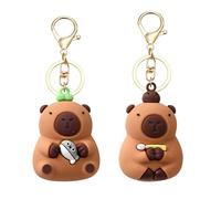 LunarCharm 2 pièces porte-clés Capybara, figurine animale Capybara, porte-clés amusant pour sac à dos, adorable porte-clés Capybara, pendentif sac, poisson en bois