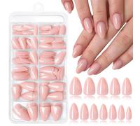 LunarCharm 240 pièces d'ongles artificiels en forme d'amande à coller, courts ongles en acrylique, couverture complète, pour femmes et filles, 12 tailles, Nude Rose