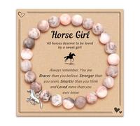 LunarCharm Bracelet avec Pendentif Cheval en Pierre Naturelle Rose pour Fille, Nièce, Petite-fille qui Aime les Chevaux, L, Pierre