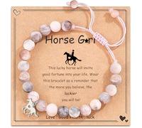 LunarCharm Bracelet enfant fille avec pendentif cheval en pierre naturelle rose, bracelet fille, nièce qui aime les chevaux, cadeaux cheval