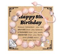 LunarCharm Bracelets de perles pour fille - Cadeau d'anniversaire 8 ans - Réglable - Avec perles de pierre - Pour fille, petite-fille, nièce, fille, 8e anniversaire, L