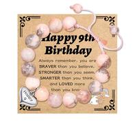 LunarCharm Bracelets de perles pour fille - Cadeau d'anniversaire 9 ans - Réglable - Avec perles de pierre - Pour fille, petite-fille, nièce, fille, 9e anniversaire, L