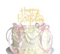 LunarCharm Ensemble de 20 décorations de gâteau avec nœuds et panneau 'Joyeux Anniversaire', thème coquette, décoration vintage rose pour gâteau en cœur