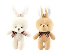 LunarCharm Lot de 2 lapins en peluche de 17 cm - Cadeau pour petite-fille - Accessoires de maison de poupée - Mini lapin avec nœud papillon - Décoration de Pâques - Décoration de bricolage - Pendentif