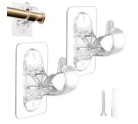 LunarCharm Lot de 2 supports de tringle à rideaux sans trou, autocollants sans perçage, sans clous, crochets à coller très résistants (transparent)