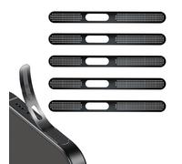LunarCharm Lot de 5 autocollants anti-poussière en maille pour iPhone 16 Pro/iPhone 16 Pro Max, haut-parleur de protection intégré et port de charge, anti-poussière