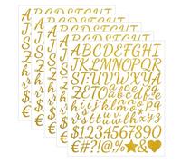LunarCharm Lot de 5 feuilles d'autocollants numérotés alphabet dorés de 2,5 cm en vinyle avec lettres et chiffres pour boîte aux lettres, bouteille d'eau, album de scrapbooking