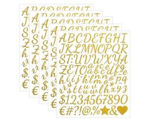 LunarCharm Lot de 5 feuilles d'autocollants numérotés alphabet dorés de 2,5 cm en vinyle avec lettres et chiffres pour boîte aux lettres, bouteille d'eau, album de scrapbooking