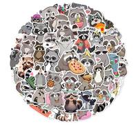 LunarCharm Lot de 50 autocollants mignons ratons laveurs pour enfants, imperméables, autocollants d'animaux de dessin animé pour bouteille d'eau, autocollants en vinyle pour scrapbooking, enfants,