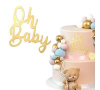LunarCharm Oh Baby Cake Topper Gold Acryl, Oh Baby Décoration de gâteau Baby Shower, Décoration de fête pour Baby Shower, Décoration de gâteau pour révélation de genre