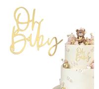 LunarCharm Oh Baby Cake Topper Gold Acrylique, Oh Baby Cake Topper Baby Party Décoration de gâteau Baby Shower, gâteau de Couches pour la décoration de gâteaux Gender Reveal